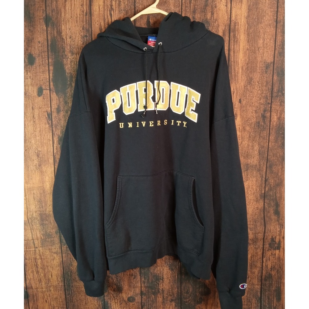 Champion Purdue University Hoodie Mens XXXL Black Gold Embroidered Sweatshirt